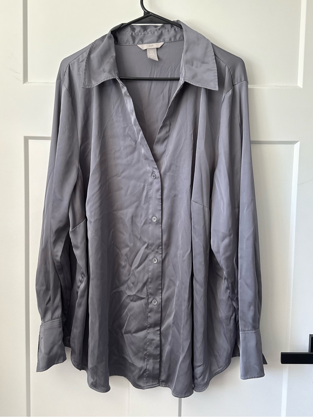 H&M Satin Button-Down Long Sleeve - Gray